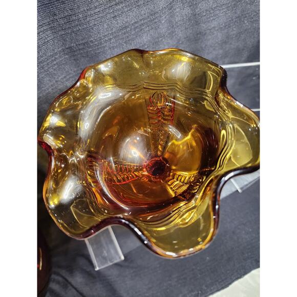 0131 Fenton Empress Pattern Golden Amber Compote - Picture 3 of 7